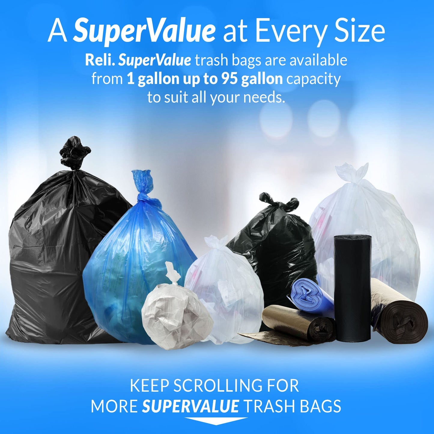 Tall Kitchen Trash Bags, 16–25 Gallon, 500 Pack